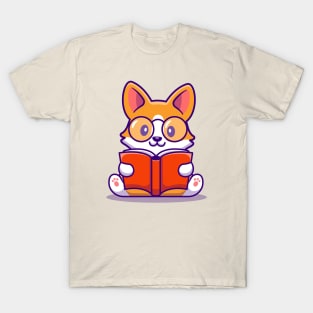 Cute Corgi Dog Reading Book T-Shirt